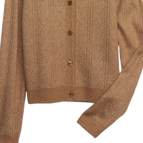 Gap Kids girl heart pointelle knit metallic gold cardigan - Picture 3 of 8